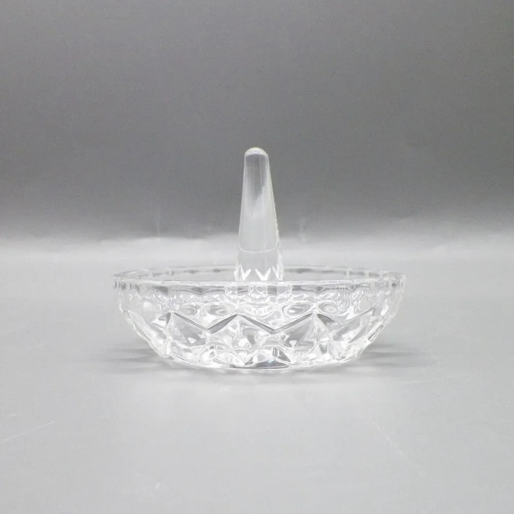 Clear Cut Glass Ring Holder Jewelry Dish